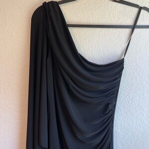 Boston Proper Elegant Black Single Shoulder Draped Women's Dress